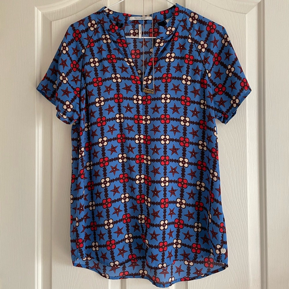 Maison Scotch & Soda Les Filles Blue, red & white star pattern blouse